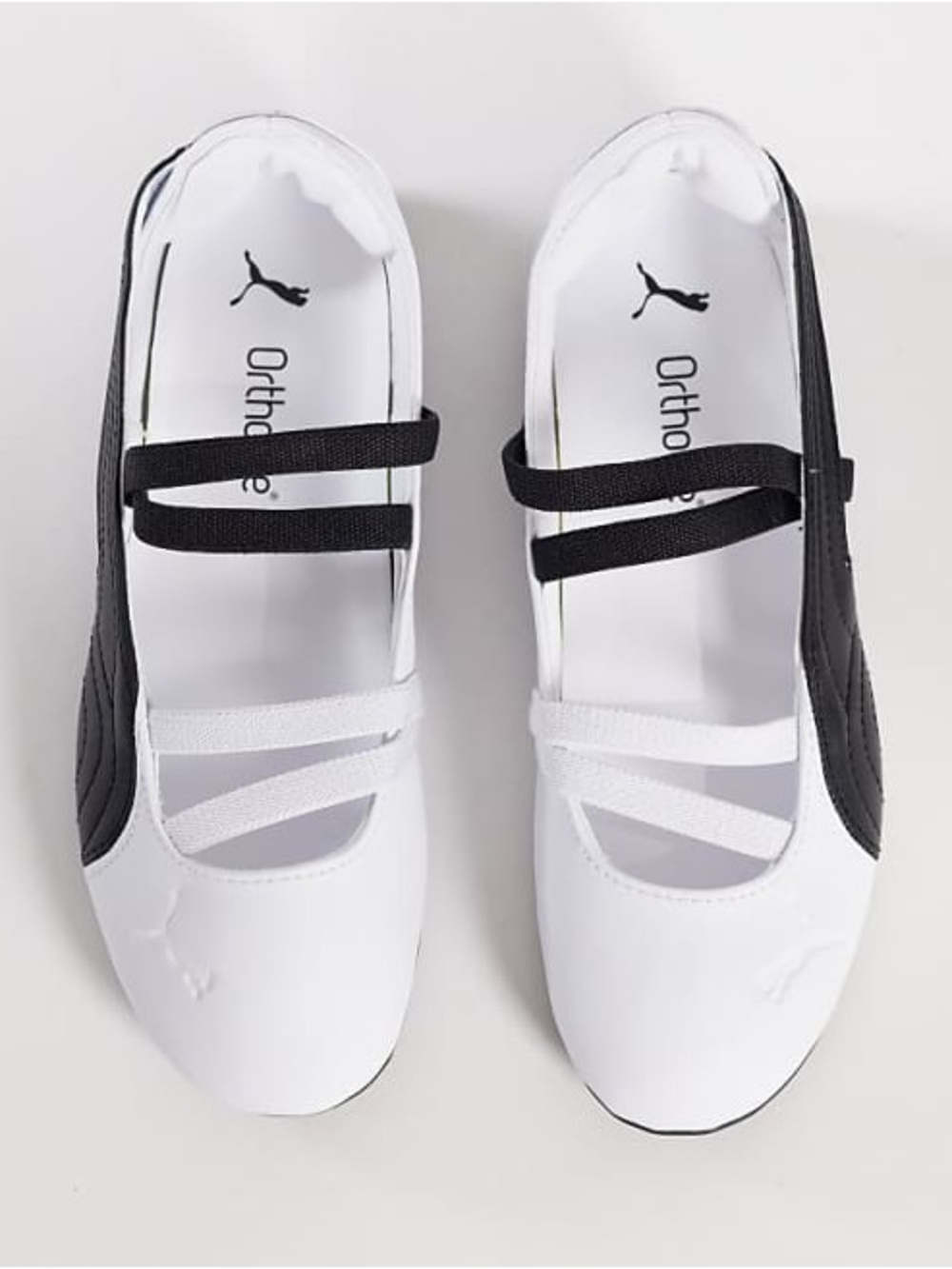 Puma White and Black Women's Ballet Flats with Dual Elastic Straps